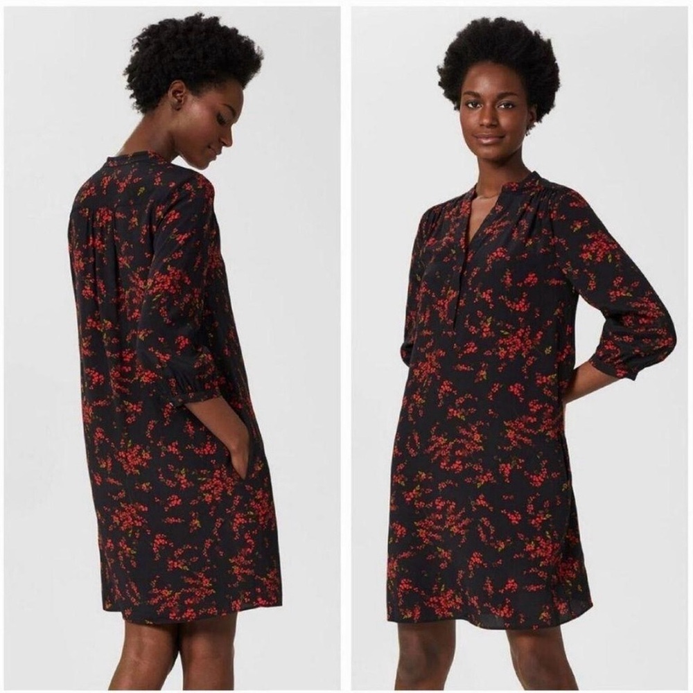 Hobbs London Floral Shift Dress Size 6 Black Red | Elegant 3/4 Sleeve - Picture 3 of 7
